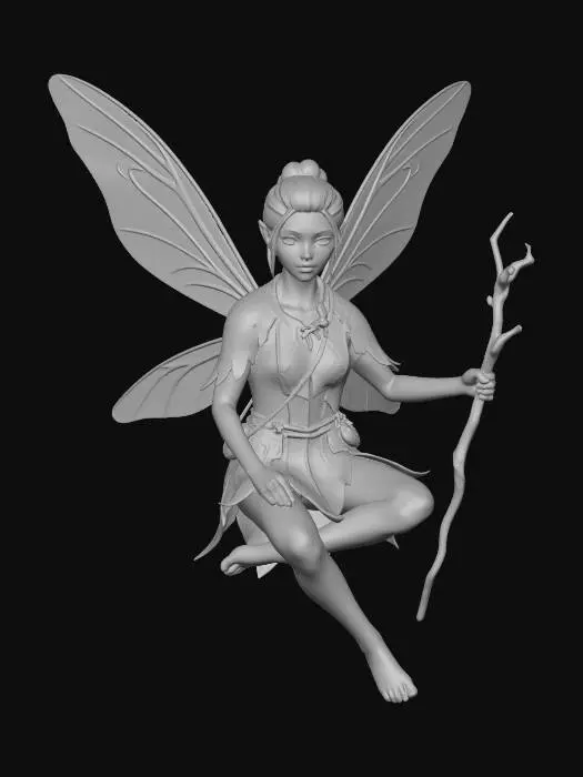 3D model for a woodland fairy sitting in a  cross legged posture but not sitting on anythig