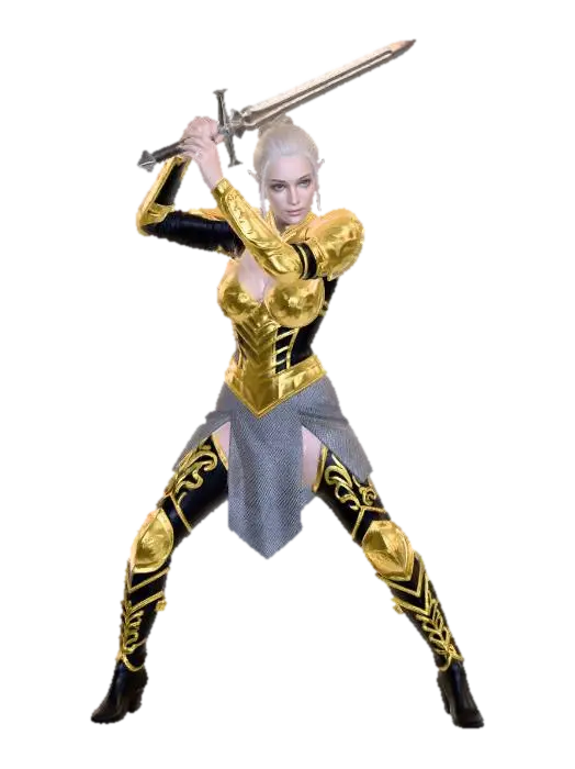 Goldblade Elven Warrior - Penny 3D model, vytvořený pomocí AI