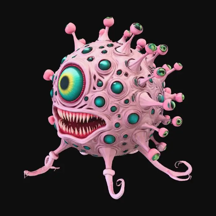 3D model for beholder fantasy monster with tentacles with many eyes on their tips a large central eye and a large mouth full of razor like teeth