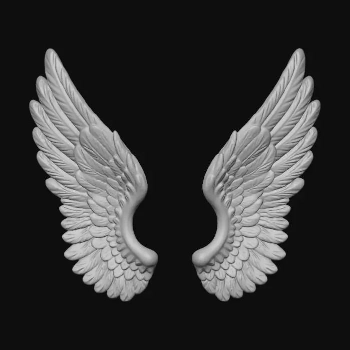 3D model for left and Right Angel Wings, 130mm high and 50mm wide, the top of the wing needs to be 50mm above the center,  to fit a barbie doll,  not connected in the middle