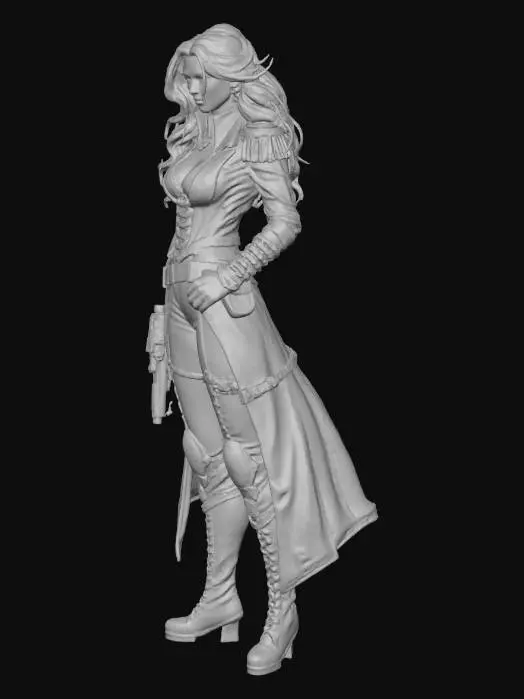 3D model for Captain of the Skies, steampunk girl, high detail, sexy