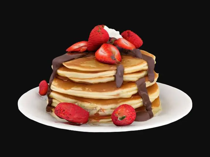 3D model for a stack of pancakes with chocolate and strawberrys