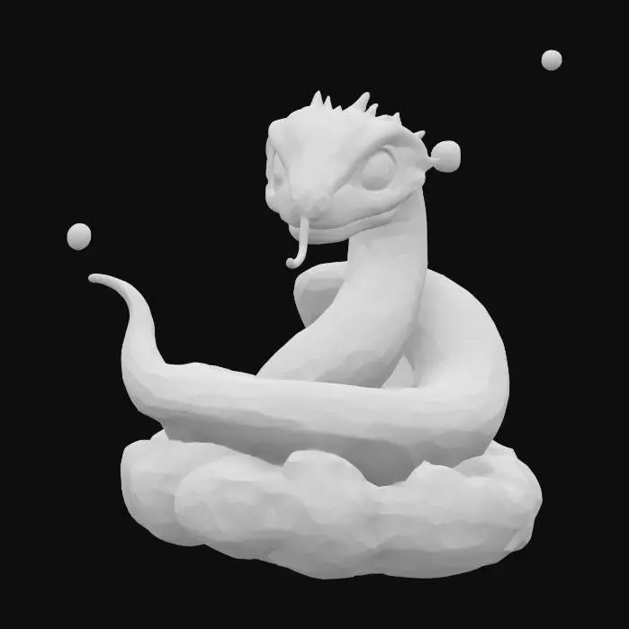 3D model for Gacha style 3D pet ●	Floating, balanced cosmic scales.
●	Animal, but made from stars and stellar dust.
●	Being from Habitable Zone Planets more organic in design. Nature.
●	Should still look like it is cosmic,  invoke nature theme with green hued stars and gas clouds.
●	Two snakes twisted together to make a scale, their heads are at the top middle of the scale facing the other direction, both of them are peaking through their blindfolds
