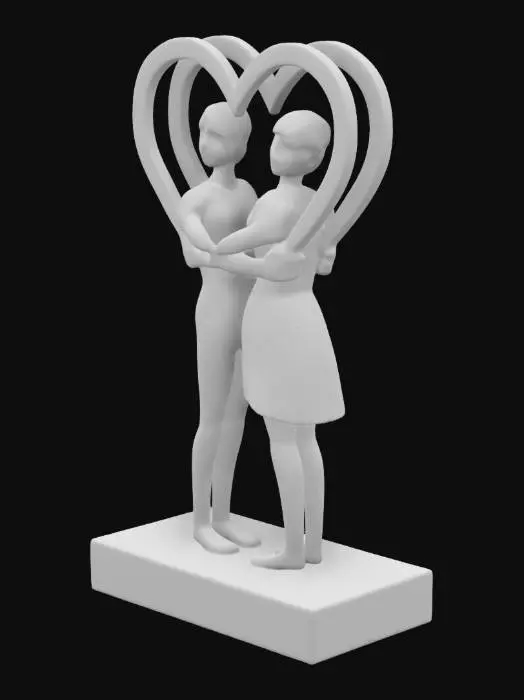 3D model for genera un immagine 3d di un uomo e una donna che formano due cuori stilizzati il tutto poggiato su una base rettangolare