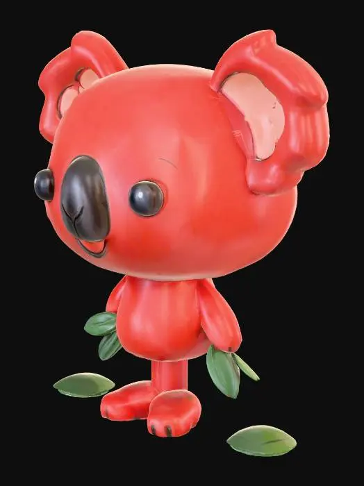 3D model for A Super-cute "Red Koala" pop mart figure, with a chunky, rounded feline body