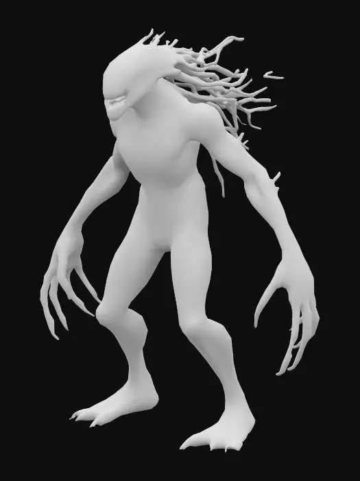 3D model for riatura que alguna vez fue humana, ahora fusionada con un tronco hueco cubierto de hongos bioluminiscentes. Sus extremidades son largas y delgadas, con dedos afilados como ramas secas. En su interior, se pueden escuchar susurros de las almas atrapadas. Ataca lanzando nubes de esporas venenosas y enredaderas que brotan del suelo