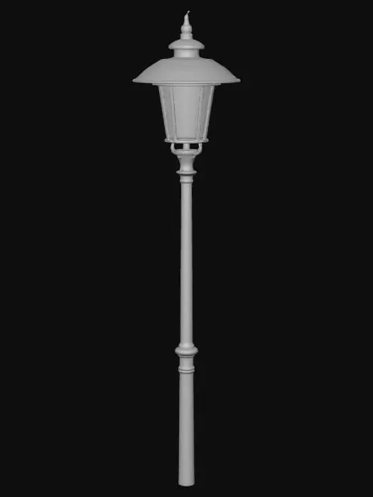 3D model for Old urban street lamp, metal pole, chipped paint, rust spots, dust and grime, realistic wear, city environment prop, game-ready, optimized mesh, PBR materials
