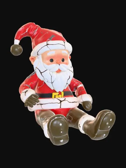 3D model for #Christmas2025#, Single lost Christmas toy 3D prop, dirty and scratched plastic, cracked surface, faded festive colors, subtle wear, emotional lonely Christmas mood, isolated object