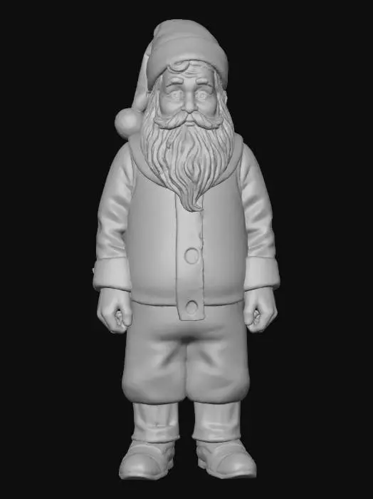 3D model for #Christmas2025#, Una figura de Papá Noel de cerámica, severamente desgastada y agrietada por el tiempo apocalíptico. Su traje rojo, ahora descolorido y rasgado, está cubierto de suciedad, moho y manchas oscuras. La barba blanca está enmarañada y grisácea. La superficie es rugosa y fría al tacto, con pedazos faltantes que exponen un interior opaco y polvoriento.
