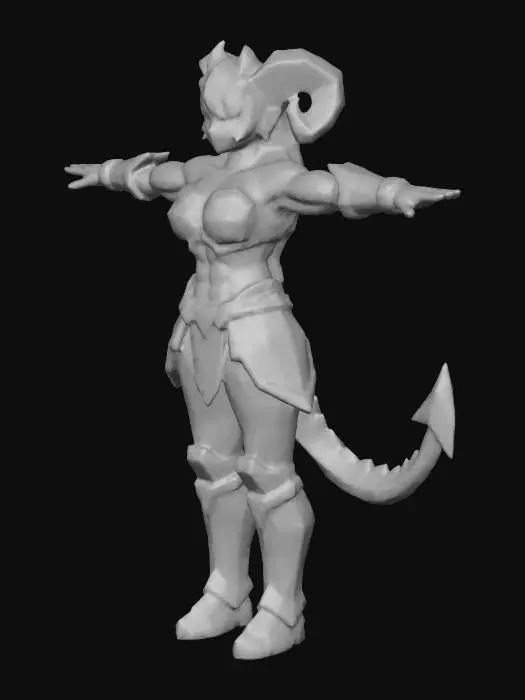 3D model for демоница с рогами и хвостом, мускулистое тело, anime, low poly