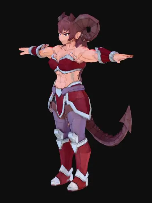 3D model for демоница с рогами и хвостом, мускулистое тело, anime, low poly