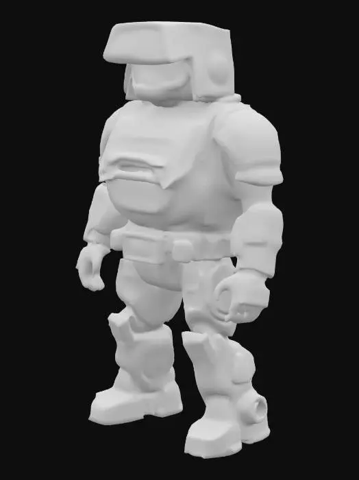 3D model for Design an 80s-style sci-fi action figure modeled after an audio cassette tape. The figure’s chest is a bulky, armored cassette body—complete with spinning reel windows showing glowing tape coils inside. His head is a flipped-up tape label with scrawled “BATTLE MIX” text and a visor-like eye strip across the front. His arms resemble tape spools and stereo dials, with built-in equalizer lights running up the forearms. Legs are blocky like speaker cabinets, with soundwave decals and subwoofer joints. Color palette: matte black, chrome silver, and neon orange with sticker-like decals and wear. He’s loud, fast, and ready to rewind the fight.