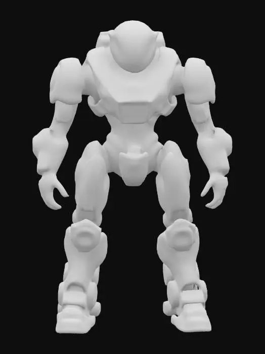 3D model for A rogue security mech from a digital space prison, with glitched-out armor textures and corrupted logo emblems. Chest opens to reveal spinning data cores. His speech module is a voice chip that spits out garbled one-liners. Backpack generates pixelated energy shields.