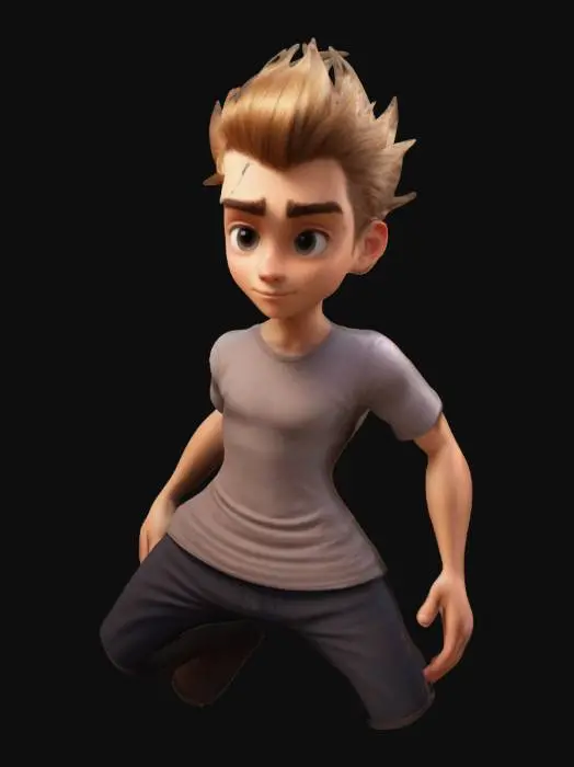 3D model for a teenager male, short hair, cartoon/fantasy style, physique body, sharp facial details
