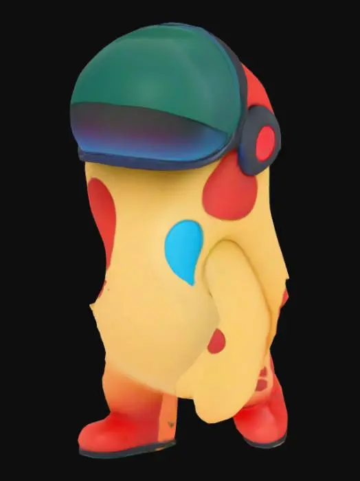 3D model for A cute, slightly chubby 3D character inspired by Among Us, with a rounded body, stubby arms and legs, a large glossy visor on the front, and a smooth, cartoony texture. The character should have a playful, friendly vibe and vibrant colors like red, blue, or green. Ideal for a fun game environment