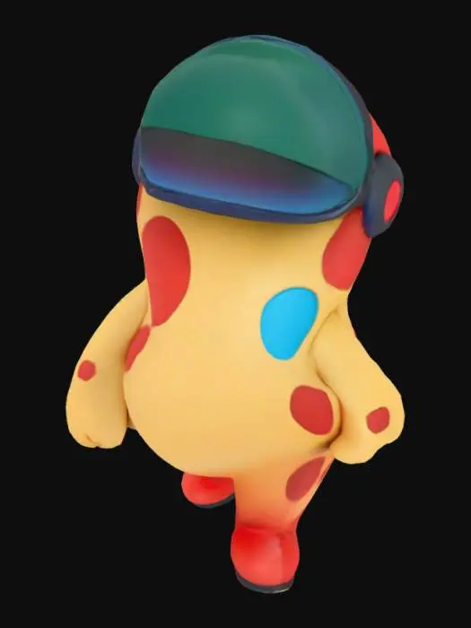 3D model for A cute, slightly chubby 3D character inspired by Among Us, with a rounded body, stubby arms and legs, a large glossy visor on the front, and a smooth, cartoony texture. The character should have a playful, friendly vibe and vibrant colors like red, blue, or green. Ideal for a fun game environment