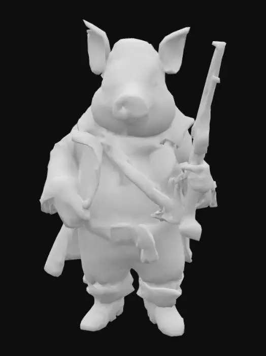 3D model for A pirate pig with a large blunderbus,