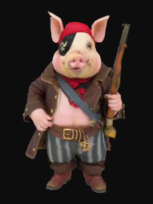 3D model for A pirate pig with a large blunderbus,