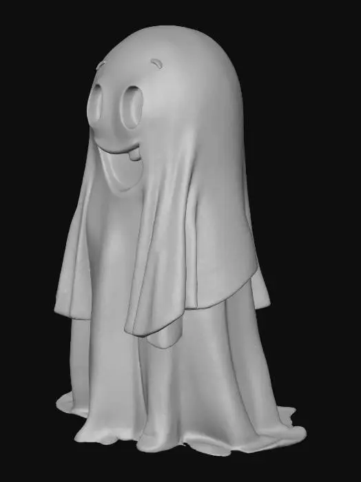3D model for cartoony ghost, pvc model, smooth surface, smile, eye and mouth cutout,
#Halloween2025#