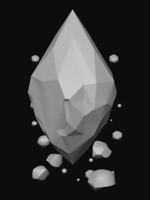 3D model for Glistening purple gem with small gems floating under and above. This gen should be floating off the ground and have a floating mist below it