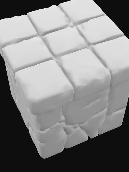 3D model for large medieval pillar stone, cartoon, medieval manuscript, old, worn, cracks, cube shape