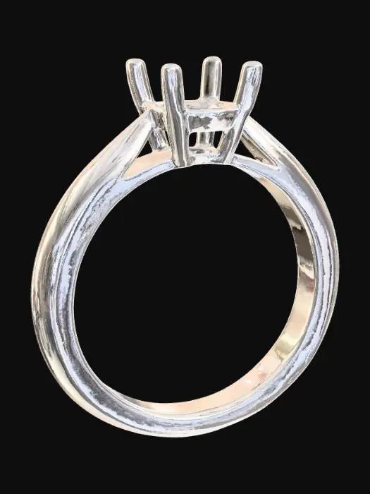 3D model for A highly realistic close-up of an engagement ring in white or yellow gold, featuring a perfectly crafted empty 1-carat diamond setting, precise prongs forming an elegant open mount, detailed metal reflections, soft studio lighting, shallow depth of field, luxury jewelry photography, ultra-sharp macro, high-end commercial style