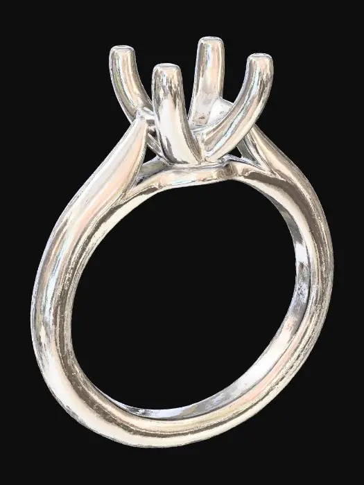 3D model for A highly realistic close-up of an engagement ring in white or yellow gold, featuring a perfectly crafted empty 1-carat diamond setting, precise prongs forming an elegant open mount, detailed metal reflections, soft studio lighting, shallow depth of field, luxury jewelry photography, ultra-sharp macro, high-end commercial style