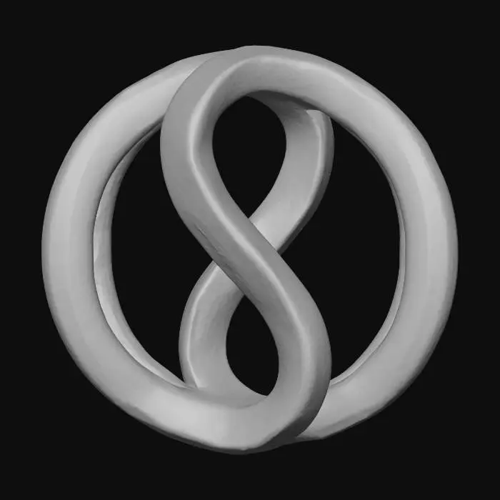 3D model for Photorealistic technical product shot of an avant-garde pendant called ‘Celestial Whisper’. A perfectly smooth floating ring of metal encircles an internal sculptural form shaped like a thin, wavering ribbon frozen in mid-air, creating intricate negative space reminiscent of orbiting stardust. The ribbon twists once, forming a subtle abstract infinity loop. Surfaces alternate between mirror-polished curves and ultra-fine satin planes that catch light like lunar reflections. The bail is invisible, integrated seamlessly into the outer ring. Shot on a neutral studio background with soft, dimensional lighting that highlights reflections, curvature, and precision craftsmanship. Macro product photography with ultra-crisp detail, futuristic yet elegant.