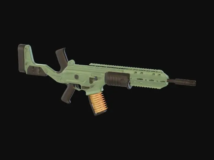 3D model for Green Assault Rifle with Belted Ammunition