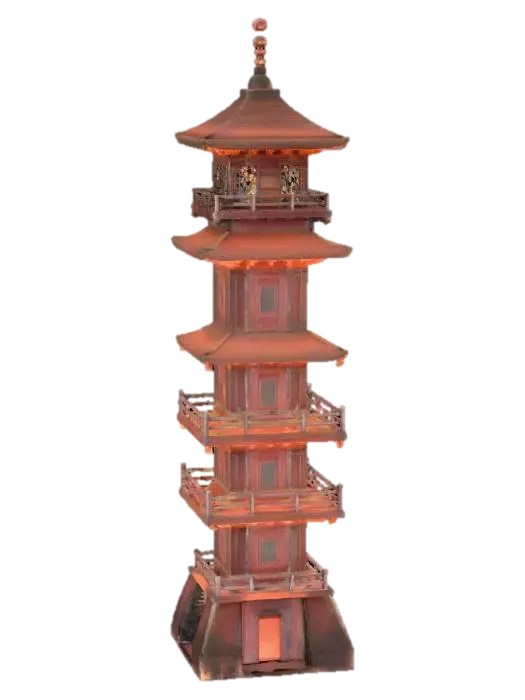 Illuminated Pagoda Tower 3D model, vytvořený pomocí AI