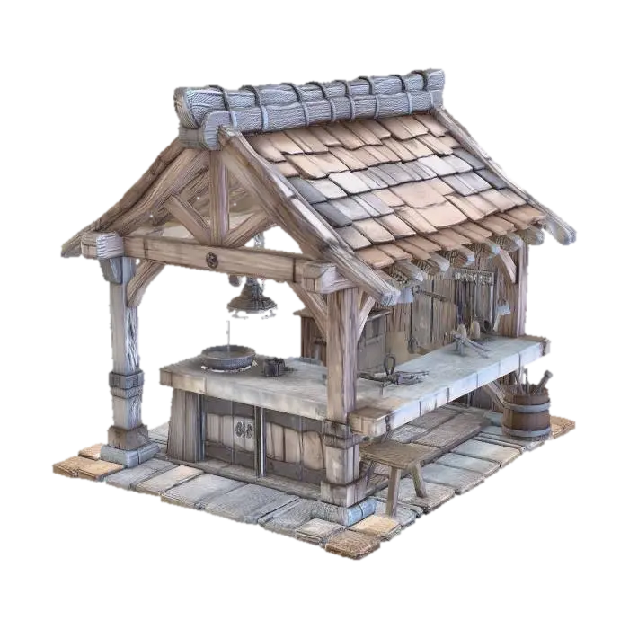 Model 3D Medieval Blacksmith Stall - Hammer, dijana oleh AI