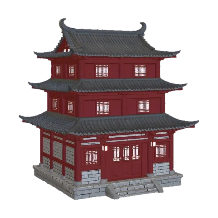 Red Pagoda Tower 3D model, vytvořený pomocí AI