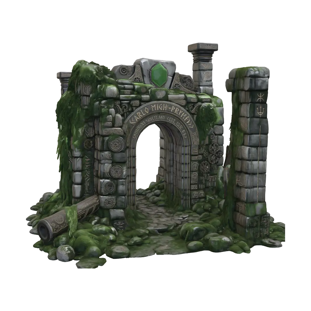 Ancient Sanctuary Gate 3D model, vytvořený pomocí AI
