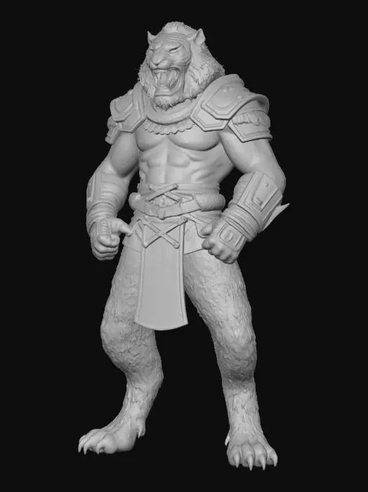 3D model for 호랑이 얼굴에 갑옷을 입고있는 고릴라 몸을 가진 전사