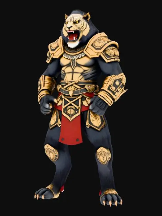 3D model for 호랑이 얼굴에 갑옷을 입고있는 고릴라 몸을 가진 전사