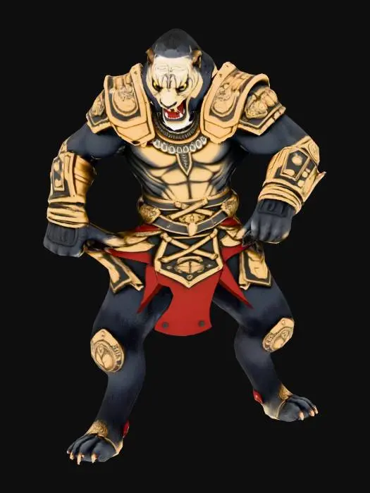 3D model for 호랑이 얼굴에 갑옷을 입고있는 고릴라 몸을 가진 전사