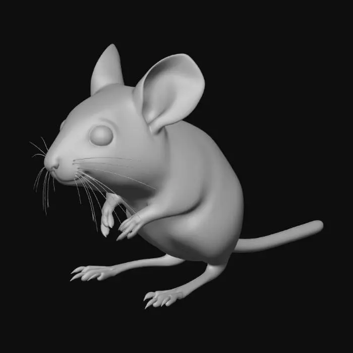 3D model for A hyper-realistic 3D model of a field mouse (Apodemus sylvaticus). Realistic fur grooming, detailed whiskers, tiny claws, and wet-look black eyes. Symmetrical A-pose, neutral expression. High-resolution textures, photorealistic, 8k detail. Character is standing in a neutral position for rigging.