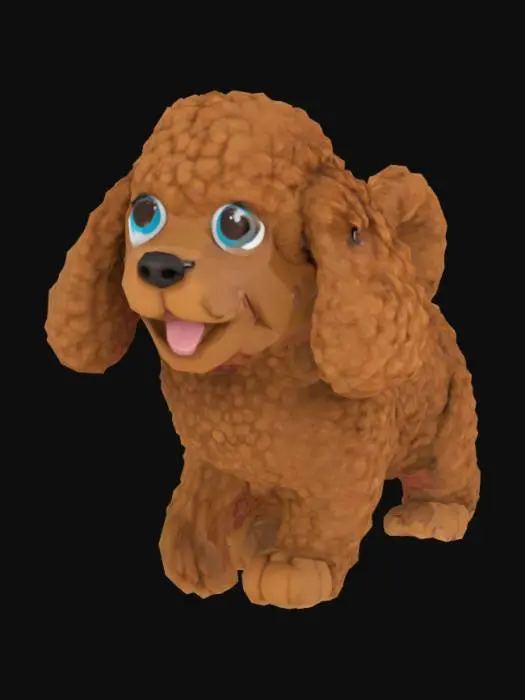 3D model for brown poodle with riggable body, semi realistic, low poly