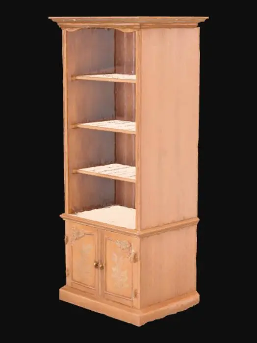 3D model for Scandinavian-style wooden bookcase furniture with ornamental decor.