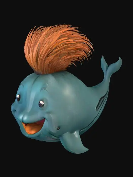 3D model for Whale with Wild Hair cute