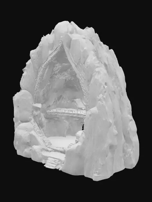 3D model for A mountain with the side carved out at a 45 degree angle, so you can see the mines of Moria within. Along with bridges and stairs running along the inside creating perfect shelf space. 