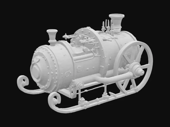3D model for [Greenland] A steampunk sled powered by geothermal vents, bristling with brass pipes and giant cogwheels, racing across glacial landscapes — steampunk art #AroundTheWorld#