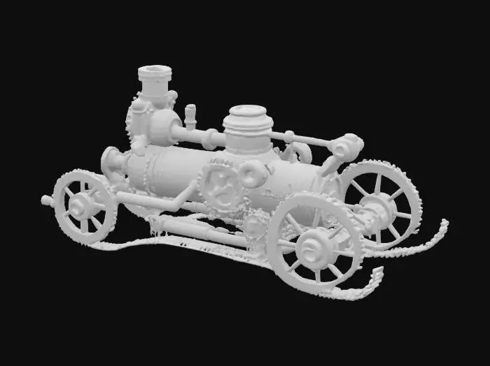 3D model for [Greenland] A steampunk sled powered by geothermal vents, bristling with brass pipes and giant cogwheels, racing across glacial landscapes — steampunk art #AroundTheWorld#