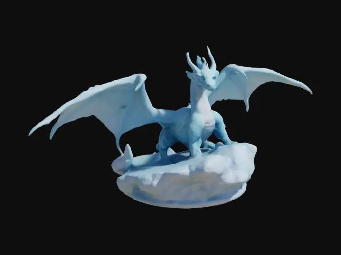 3D model for [Greenland] An ethereal ice dragon, translucent wings trailing snow flurries, coiling around a floating glacier fortress — high fantasy illustration #AroundTheWorld#