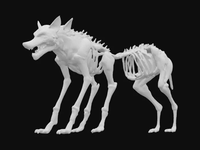 3D model for [Russia] A pack of skeletal wolves crafted from cracked dark crystals, their eyes burning with a cold crimson light, prowling abandoned Russian ruins #AroundTheWorld#