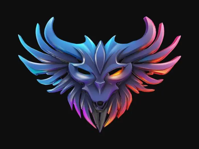 3D model for #emblem# 3D logo-style emblem for an esports team, aggressive style with sharp contours and vibrant colors