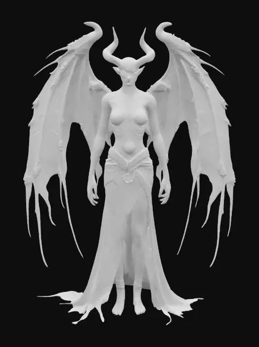 3D model for A sinister fairy with jagged wings and glowing red eyes, lurking in a dark, eerie forest filled with twisted trees and ominous shadows., #fairy#