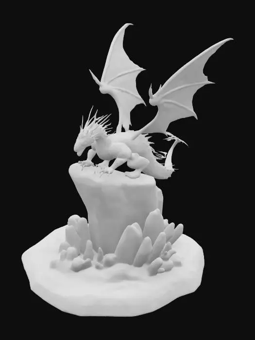 3D model for [Greenland] An ethereal ice dragon, translucent wings trailing snow flurries, coiling around a floating glacier fortress — high fantasy illustration #AroundTheWorld#