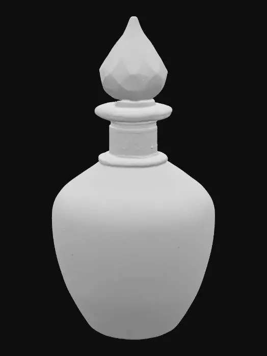 3D model for A luck potion, a shimmering golden liquid with delicate floating sparkles, contained within an ornate crystal vial. The vial is capped with a vibrant emerald and wrapped with intricate braided golden chains. PBR rendering highlights the crystal's clarity, the metallic shine of the gold, and the magical shimmer of the liquid, creating a luxurious, sparkling appearance. #PBR#