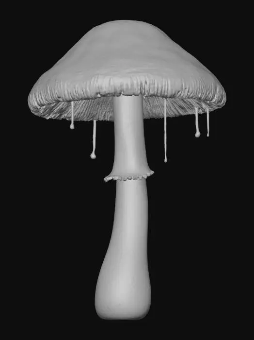 3D model for #Halloween2025# A spectral, floating mushroom lantern, its cap a translucent, glowing blue-green bioluminescent fungus, housing a flickering will-o'-the-wisp. The stem is made of twisted, dark roots, entwined with ethereal, shimmering cobwebs.